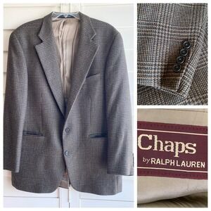 VTG Chaps‎ Ralph Lauren Blazer Men 41R Olive Brown Houndstooth Canada Coat Wool